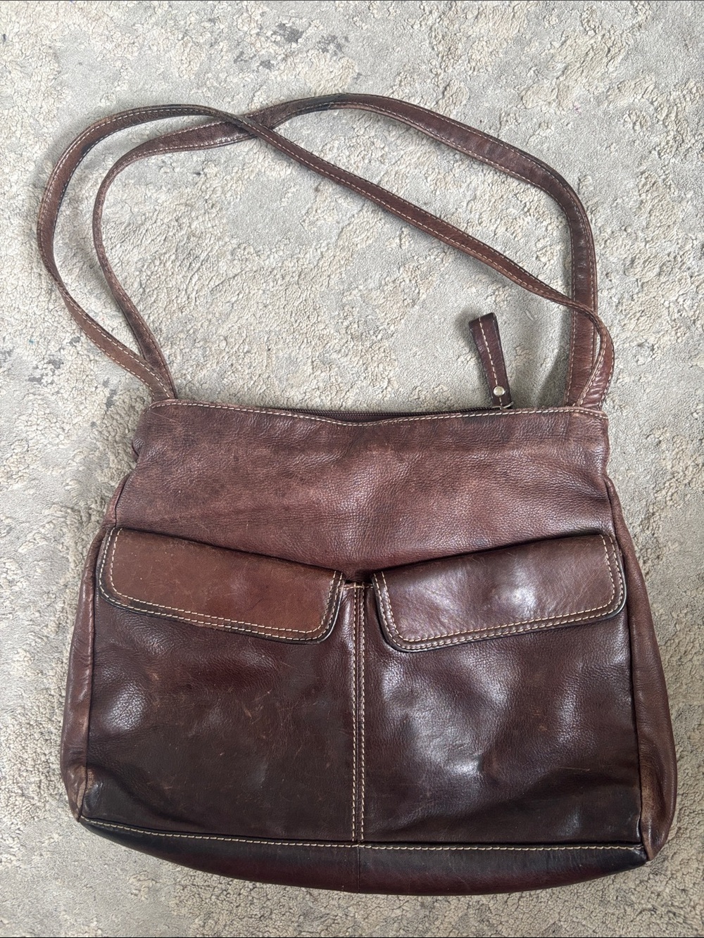 Stone Mountain Accessories Brown Leather Shoulder Bag with Front Zip Pocket